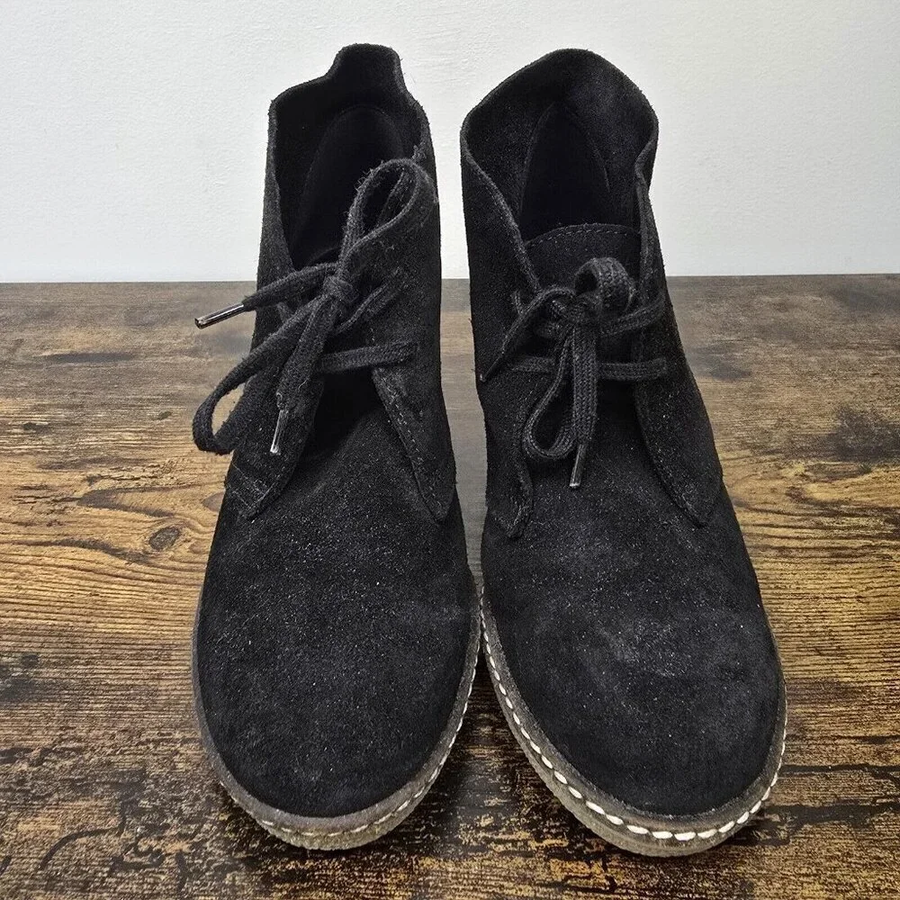 J Crew MacAlister Lace-Up Wedge Chukka Boots Suede Leather Women's Size 7 Black